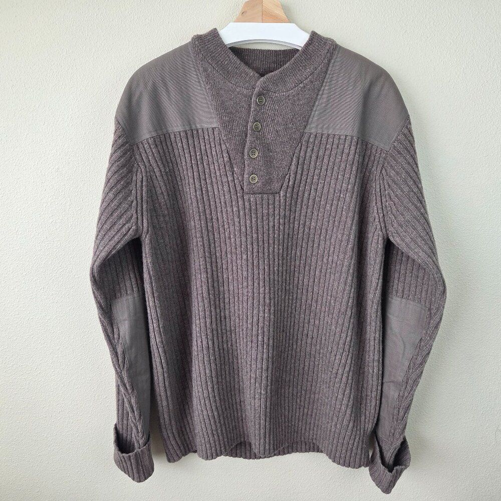 LL Bean Commando 100% Lambs Merino Wool Sweater Size XL Gray Ribbed VTG Military